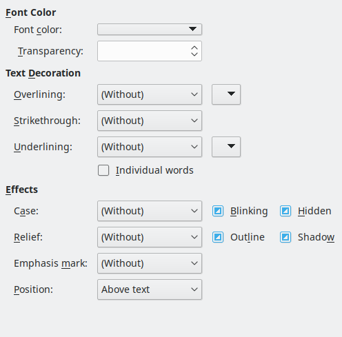 Font Effects Page Dialog Image