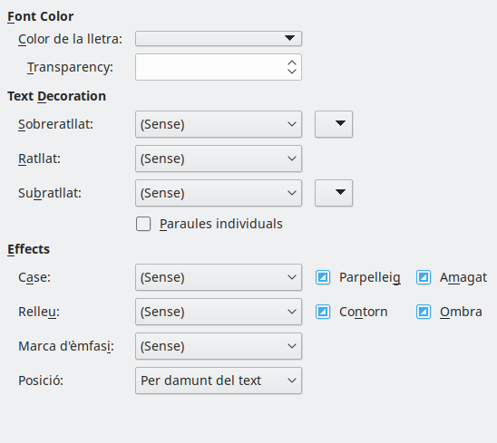 Imatge del diàleg Pàgina d'efectes de lletra