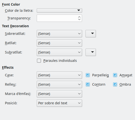 Imatge del diàleg Pàgina d'efectes de lletra