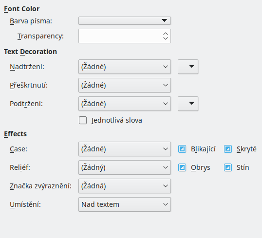 Obrázek dialogového okna Stránka Efekty písma