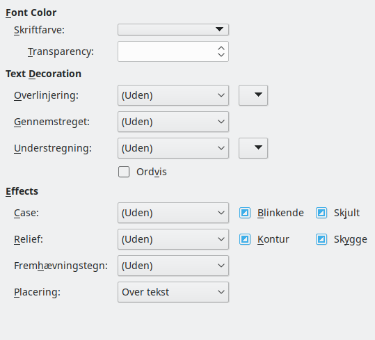 Billede af dialogen Skrifteffekter