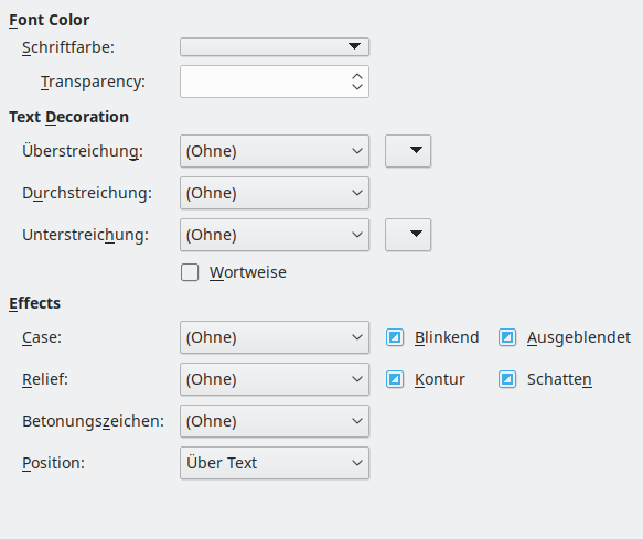 Bild des Dialogs Schrifteffekte