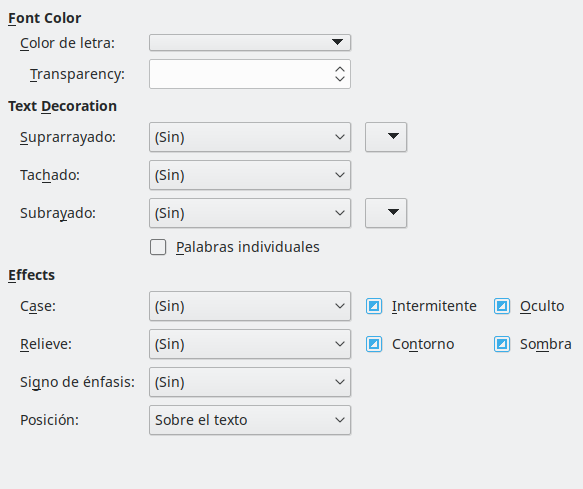 Imagen de la pestaña Efectos tipográficos