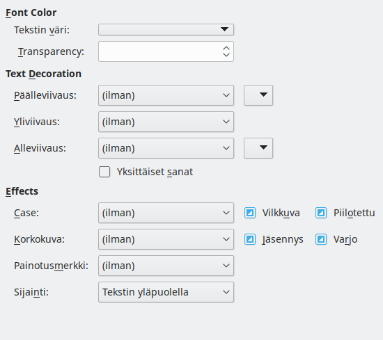 Font Effects Page Dialog Image