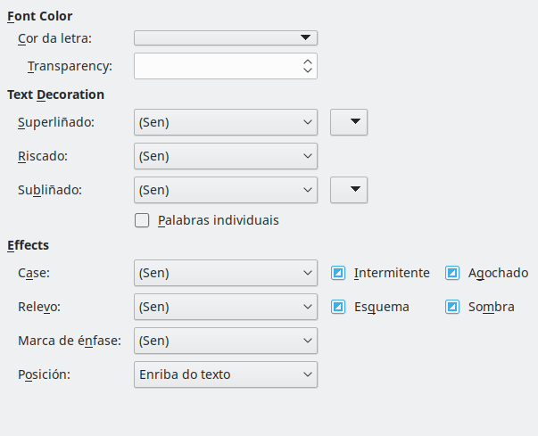 Imaxe da caixa de diálogo Páxina de Efectos de tipo de letra
