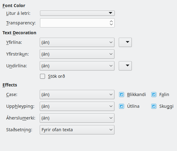 Font Effects Page Dialog Image