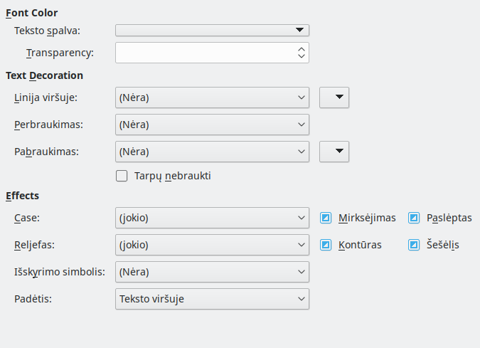 Rašmenų savybių lango nuotrauka