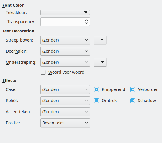 Afbeelding van dialoogvenster Teksteffecten