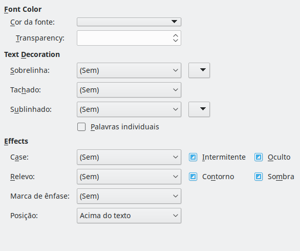 Imagem da caixa de diálogo Efeitos da fonte