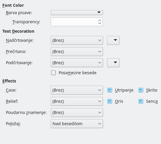 Slika zavihka pogovornega okna Učinki strani