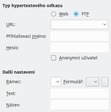 Obrázek dialogového okna Hypertextový odkaz - Internet