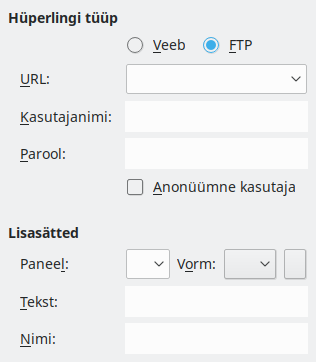 Ekraanipilt Interneti-hüperlingi sätetest