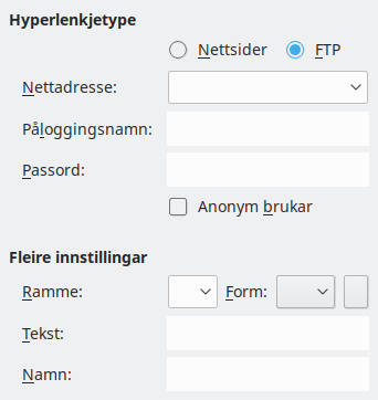 Dialogvindauget for hyperlenkje på Internett