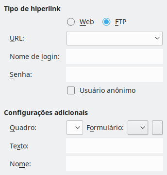 Imagem da caixa de diálogo de Hiperlink