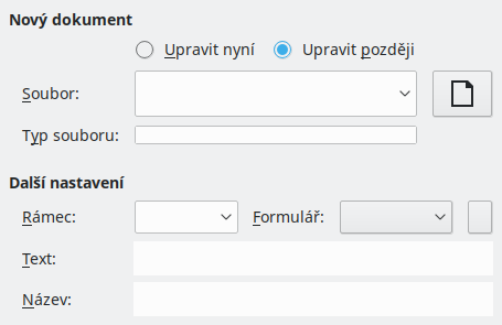 Obrázek dialogového okna Hypertextový odkaz - Nový dokument