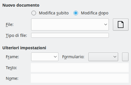Immagine finestra di dialogo pagina del Collegamento ipertestuale a Nuovo documento