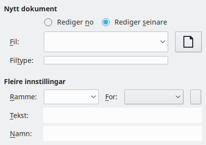 Dialogvindauget for nytt dokument