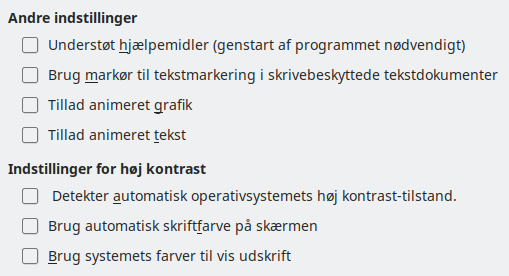 Billede af dialogen Indstillinger Tilgængelighed