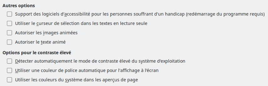 Image des options de la boîte de dialogue Accessibilité
