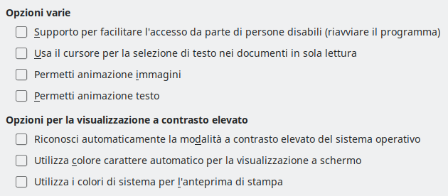 Immagine finestra di dialogo Accessibilità delle opzioni