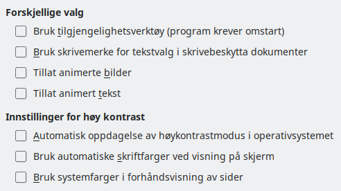 Dialog for  tilgjengelighetsalternativer