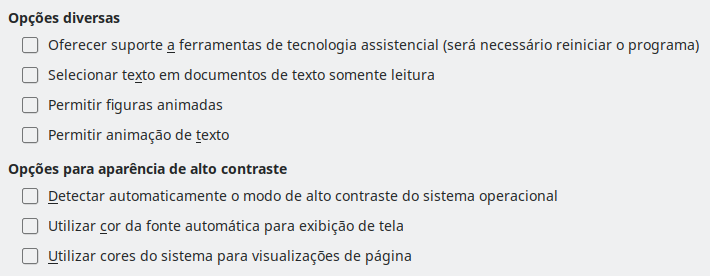 Imagem da caixa de diálogo Opções Acessibilidade