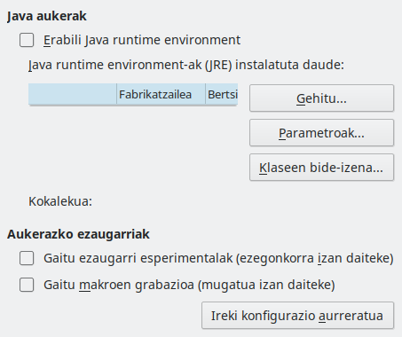 Aukeren 'Aurreratua' elkarrizketa-koadroaren irudia