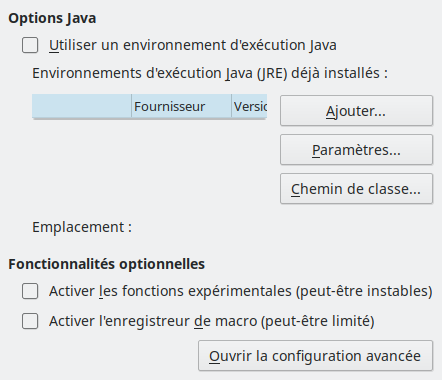 Image de la boîte de dialogue Options avancées