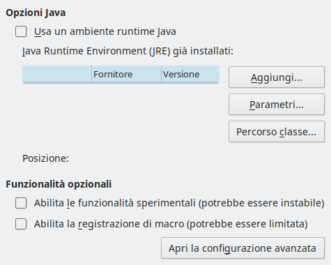 Immagine finestra di dialogo Avanzate delle opzioni