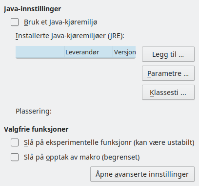 Dialog for avanserte alternativer