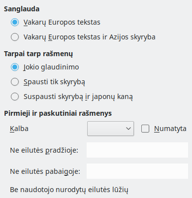Azijos kalbų išdėstymo parinkčių lango nuotrauka