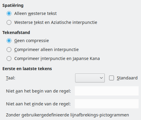 Afbeelding van dialoogvenster Opties - Taalinstellingen - Aziatische lay-out