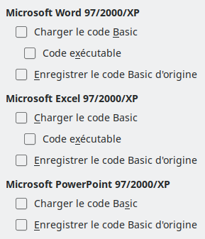 Image des options de la boîte de dialogue Charger/enregistrer