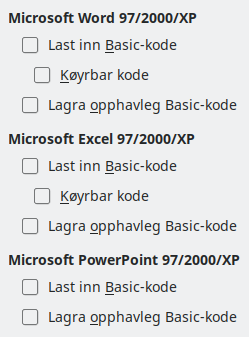 Innstillingane for Last inn/Lagra