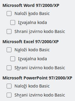 Slika pogovornega okna Nastavitve/Možnosti – Nalaganje/shranjevanje