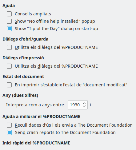 Imatge del diàleg d'opcions generals