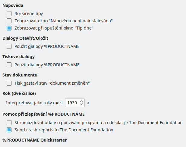 Obrázek dialogového okna Možnosti Obecné
