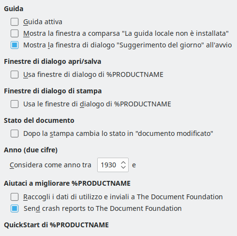 Immagine finestra di dialogo Generale delle opzioni