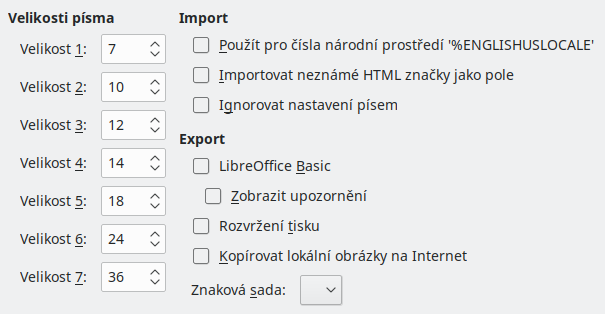 Obrázek dialogového okna Možnosti HTML