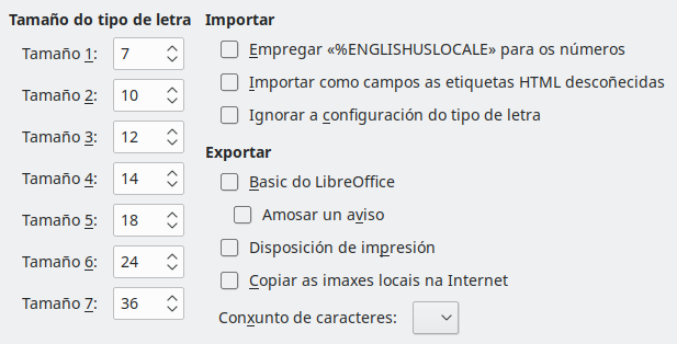 Imaxe da caixa de diálogo de opcións de HTML