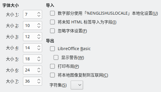 「HTML」选项对话框截图