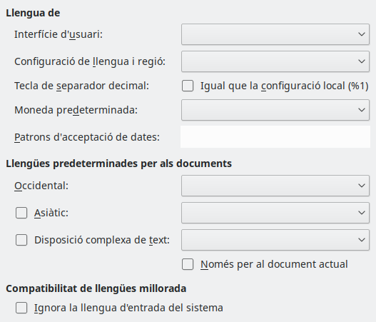 Imatge del diàleg d'opcions de llengua