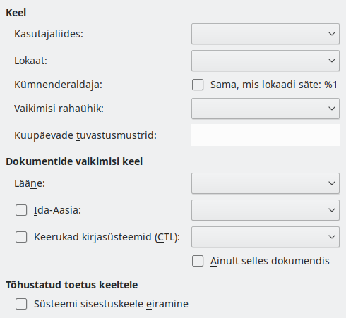 Ekraanipilt keelesätete dialoogist