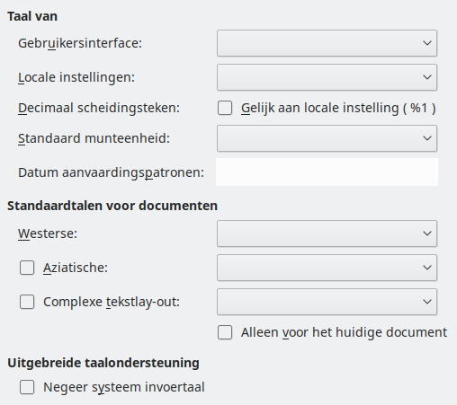 Afbeelding van dialoogvenster Opties - Taalinstellingen