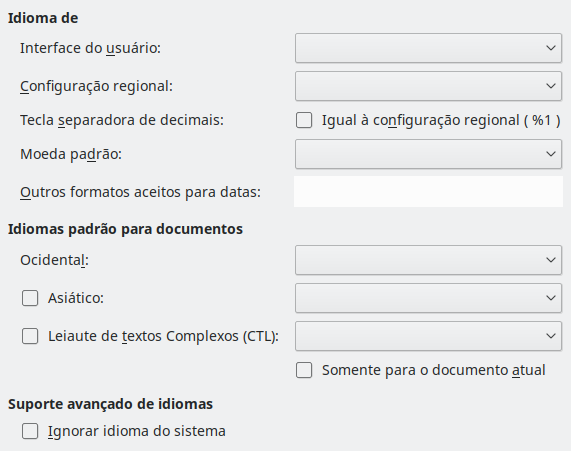 Imagem da caixa de diálogo Opções Idiomas