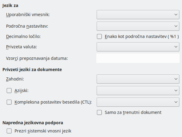 Slika pogovornega okna Nastavitve/Možnosti – Jezik
