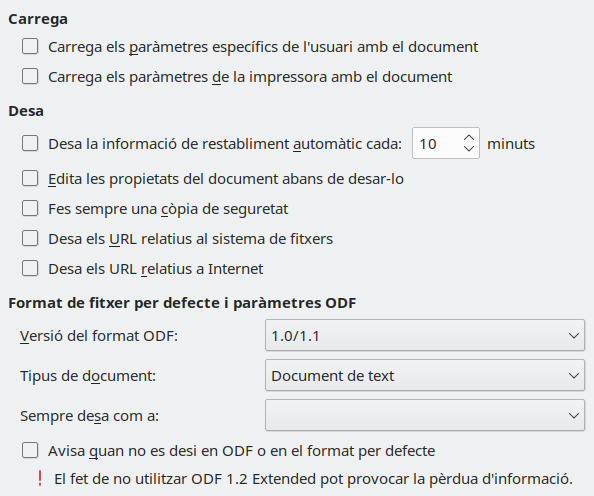 Imatge del diàleg d'opcions de desar