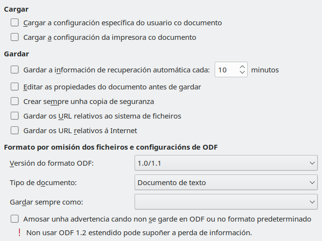 Imaxe da caixa de diálogo de opcións de gardado