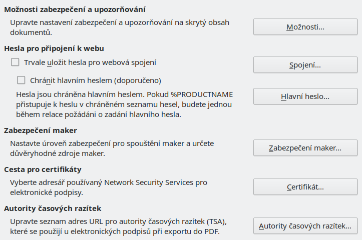 Obrázek dialogového okna Možnosti zabezpečení