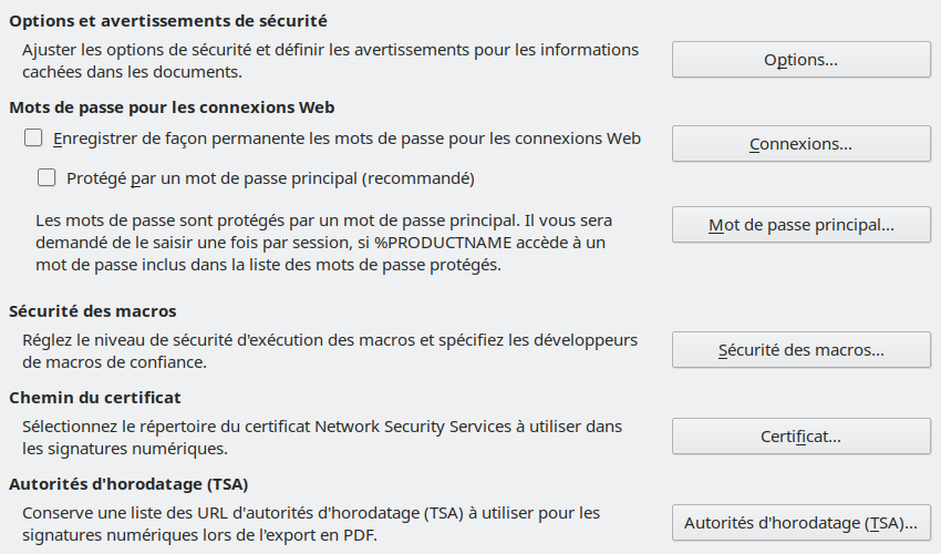 Image de la boîte de dialogue Options de sécurité